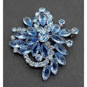 Vintage High End Blue Rhinestone Brooch Pin 1950's 1960's